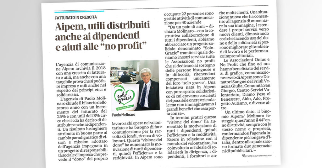 2018 anno di grande crescita: nuove acquisizioni, fatturato al +25% e boom solograzie